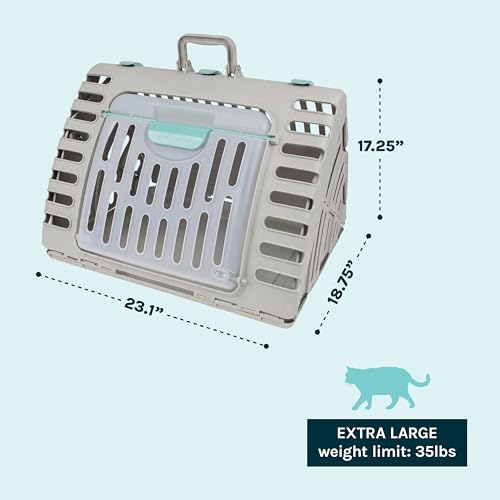 SportPet X-Large Hard-Sided Travel Cat Carrier - Cat Carrier with Patented Wide Side-Opening Door, Foldable Portable Pet Carrier with Removable Bed for Cats & Small Pets up to 35lbs - Gray - color: XL Carrier w/ Bed (Gray)