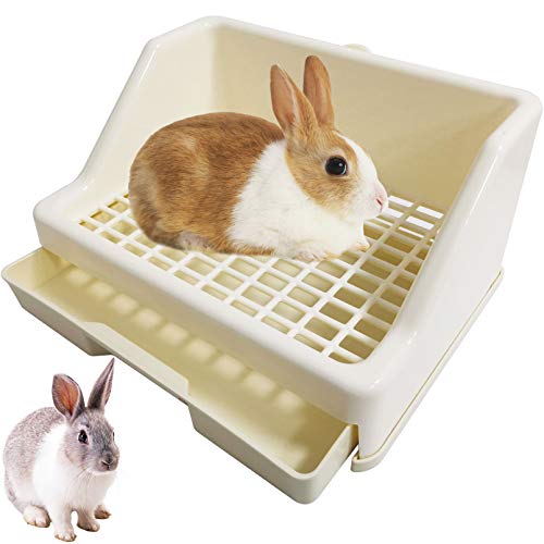 kathson Rabbit Litter Box Trainer Small Animal Potty Corner Toilet with Drawer Pet Cage Pan Litter Bedding Box for Adult Guinea Pig Hamster Bunny Ferret Galesaur Mouse Squirrel (White) - color: White
