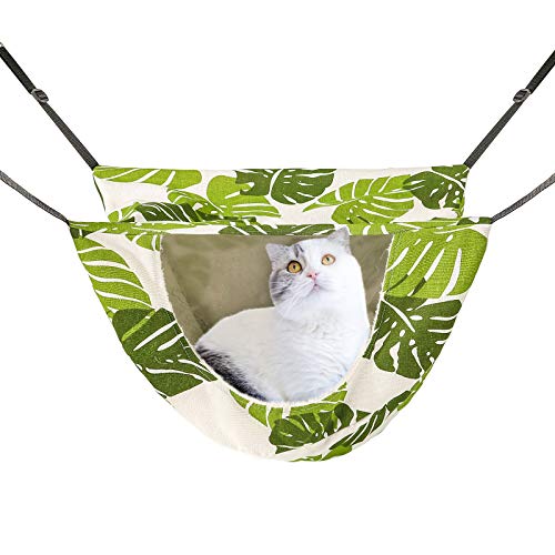 Cat Cage Hammock,Hanging Soft Pet Bed for Kitten Ferret Puppy Rabbit or Small Pet,Double Layer Hanging Bed for Pets,2 Level Indoor Bag for Spring/Summer/Winter (Green & White)