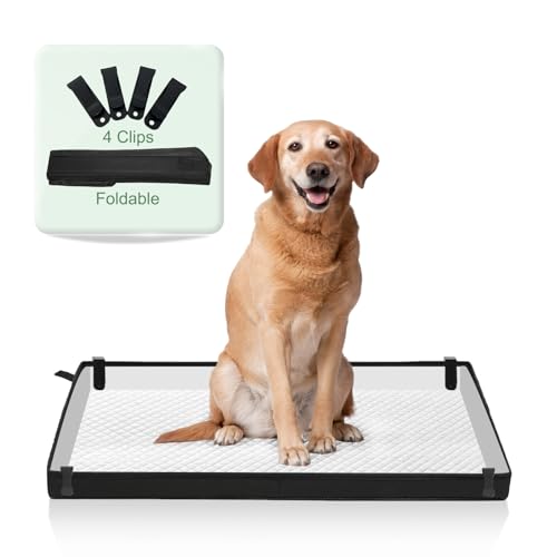 HQ4US 4LEGS Large Portable Dog Pee Pads Holder for Travel, Puppy Pad Holder Foldable Liner Base 44''x34'' Training Pad Holder with Fixing Clips, Dog Litter Box Waterproof, Easy Clean,Indoor Dog Potty - size: XL 44'' x 34'' for Dog＜ 38" Length