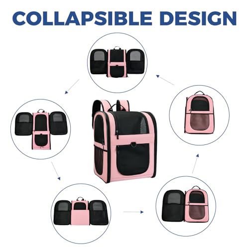 Apollo Walker Cat Carrier Backpack for Small Dogs and Cats Up to 18 lb | Side Pockets, Four-Sided Breathable Mesh, Stability Package, Removable Pad,3D back panel,Thickened shoulder straps - color: Pink