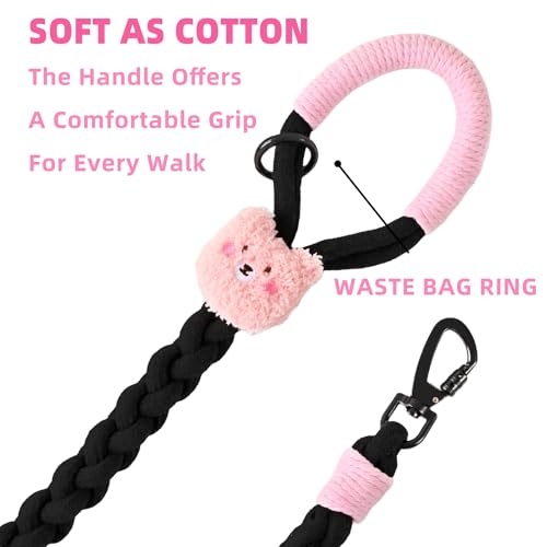 4FT Heavy Duty Braided Rope Dog Leash, Soft Cotton Design with Locking Clip for Medium & Large Dogs – Ideal for Walking & Training (Black – Bear Plush) - color: Black – Bear Plush