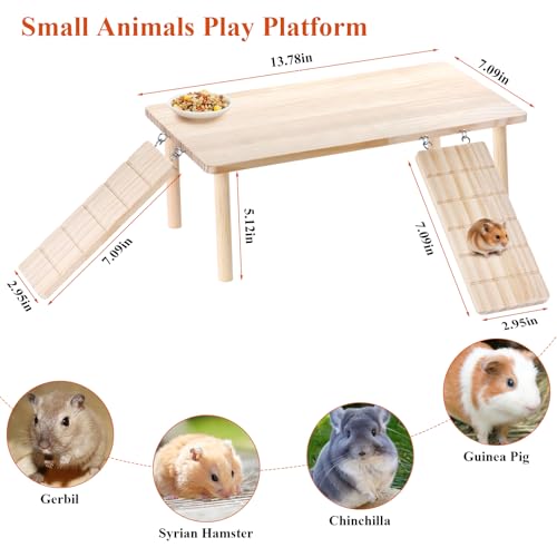 Large Wooden Hamster Platform with ramp, Multi-Level Small Animal Activity Playground, Rest Area Suitable for Dwarf Hamsters, Syrian Hamsters, sandrats, mice, and Other Small Pets