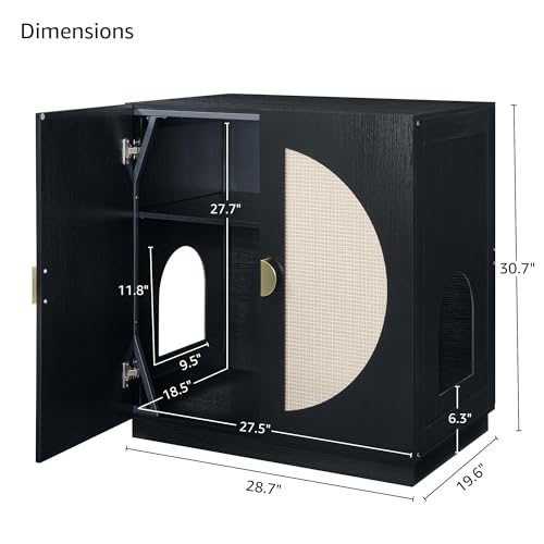 unipaws Tall Cat Litter Box Enclosure for Tall or Top Entry Litter Box | Hidden Litter Box Cover with Shelves, Kitty Enclosed Litter Box Cabinet, Cat Box Furniture - color: Black