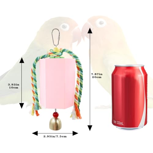 Bird Beak Grinding Stone, Parrot Chew Toys with Bells, Parakeet Toys, Cage Accessories for African Grey, Amazon Parrots, Budgies, Cockatiels, Lovebirds, Conures, Quakers, Small to Medium Birds - color: Pink