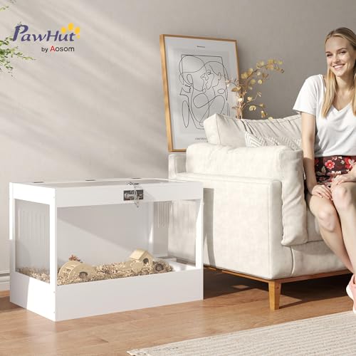 PawHut Hamster Cage with Openable Top & Lock, Transparent Acrylic Panels Small Animal Habitat with Hut, Seesaw, Ladder, for Dwarf Hamster Gerbil, 31.5" x 20" x 23", White | Transparent Acrylic Panels, Small Animal Habitat, Hut, Seesaw, Ladder, for Dwarf H