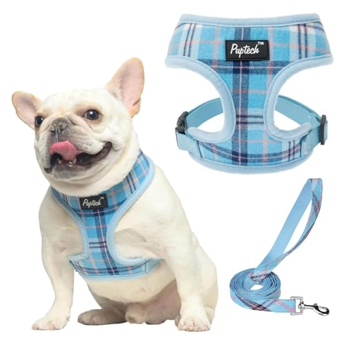 PUPTECK Soft Mesh Dog Harness and Leash Set Pet Puppy Cat Comfort Padded Vest No Pull Harnesses, Light Blue, S - color: Blue, size: S (NECK: 12", CHEST: 14"-18")