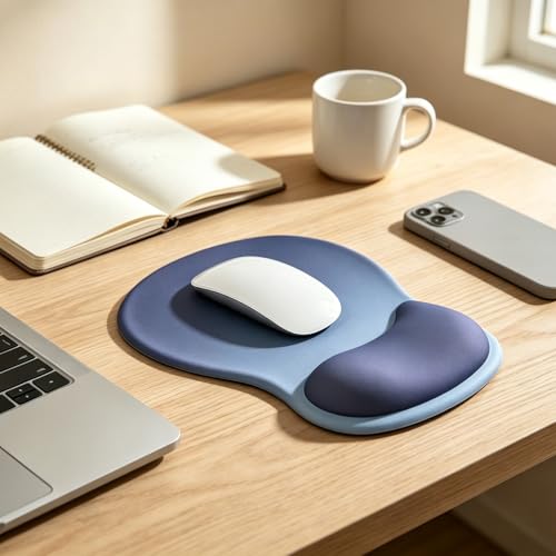 EooCoo Mouse Pad with Gel Wrist Rest, Ergonomic Mousepad Wrist Alignment | Middle Concave Design for Natural Wrist Alignment, Non-Slip Base Mousepad, Carpal Tunnel Relief, Office Desk Accessories - color: Navy Blue