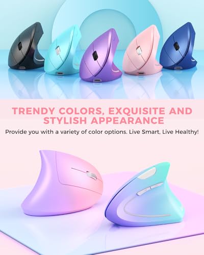 Lekvey Ergonomic Mouse, Rechargeable Vertical Wireless Mouse, Pink | USB-C Charging, 2.4G USB Plug & Play, Quiet Click, 800/1200/1600 DPI, 6 Buttons, Carpal Tunnel Mouse, for Laptop, PC, Mac - color: Pink