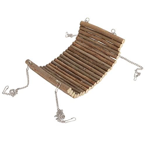 Hamster Wooden Swing, Natural Large Space Climbing Playing Toy with Hanging Chain for Parrots Gerbils and Similar Size Pets (15 * 30CM) - size: 15*30CM