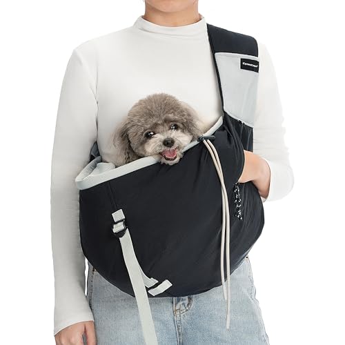 Dog Sling Carrier & Pet Pouch for Small to Medium Dogs, Cats – Hands-Free Body Carrier, Adjustable Backpack-Style Sling for Walking, Travel & Hiking - color: Black