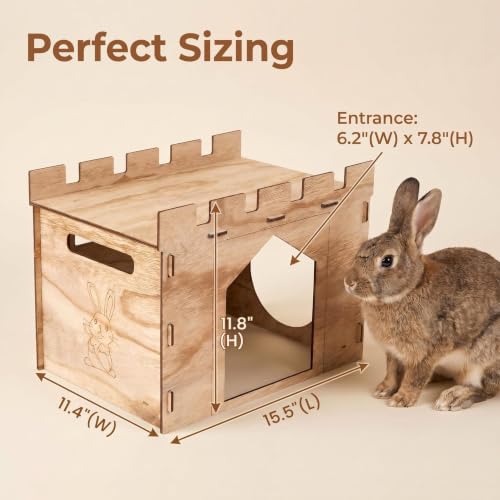 HIIMALEX Large Sturdy Bunny House with Spacious Balcony Hidey Detachable Playhouse for Rabbit Hideout Castle Tower Toys for Indoor Bunnies Guinea Pig Hamster Chinchilla Gerbil