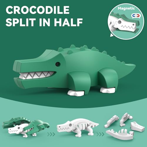 Magnetic Animal Building Toys, STEM Toddler Learning Toys 3D Puzzle Animals for Boys Girls, Educational Magnetic Travel Montessori Toy Lion Elephant Crocodile, Unique Birthday Gift for Kids 3 4 5 6 7 - style: Savanna Animals