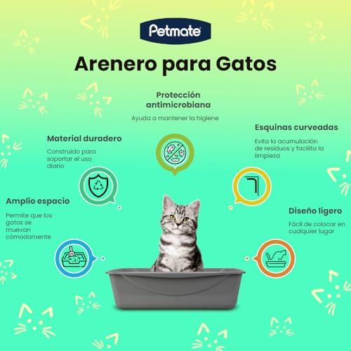 Petmate Open Cat Litter Box, Extra Large Nonstick Pan Durable Standard Litter Box, Mouse Grey Great for Small & Large Cats Easy to Clean, Made in USA | Made in USA, easy to clean standard tray for small and big felines, smooth surface releases clumps, sim