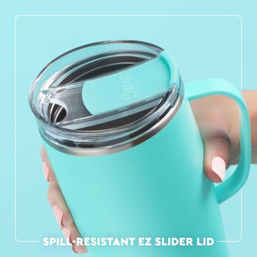 Swig Life 22oz Insulated Travel Mug with Handle & Lid, Saddle Stitch Cream | Triple Insulated Stainless Steel - Handle & Lid Included - Keeps Coffee Hot or Cold - Cup Holder Friendly - color: Saddle Stitch Cream, size: 22 Ounces