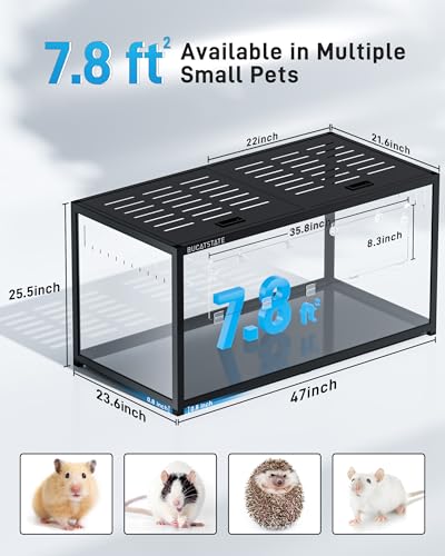 BUCATSTATE Hamster Cage 3.0, Large Hamster Enclosure(47in, Black) | 7.8 ft² Small Animal Habitat with Deep Bedding Space for Hamster Enrichment, Stackable Aluminum Frame, Front & Top Access - color: Black, size: 47.0"L x 23.6"W x 25.5"H