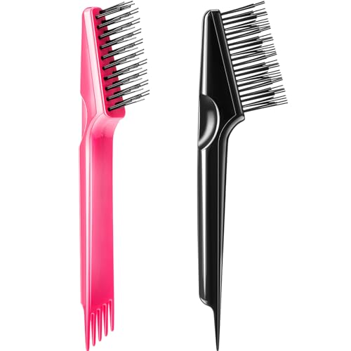 Yaomiao 2 Pcs Hair Brush Cleaner Tool 2-in-1, Black and Pink Hairbrush Cleaner for Removing Hair Dust, Mini Comb for Removing Dirt, Home Salon Use - color: Black,Pink