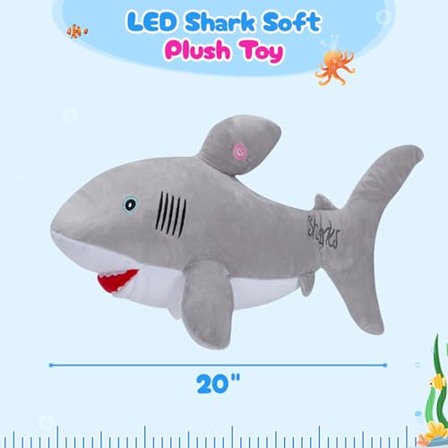 BSTAOFY 20'' Light up Shark Stuffed Animal Glow Soft Plush Toys Ocean Species LED Night Lights Birthday Valentines Christmas for Toddler Kids, Gray - color: Gray Shark