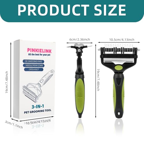 3-IN-1 Pet Grooming Tool - Undercoat Rake, Dematting Comb & Deshedding Brush for Cats, Dogs, Horses - Removes Mats, Tangles & Loose Fur, Reduces Shedding & Prevents Hair Mess (Green) - color: Green