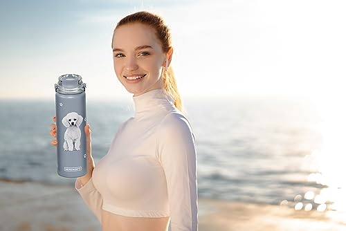 SERENGETI 24 Oz Water Bottle Stainless Steel with Spill Proof Lid - Double walled Vacuum Insulated water flask - Realistic 3D Print of your favorite dog (Poodle) - color: Poodle