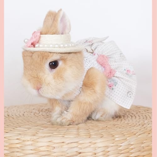 Rabbit Harness and Leash with Lovely Hat - Bunny Harness Escape Proof for Walking Running Hiking Camping Outdoor - Cute Small Animal Harness Leash Set (Small) - size: Small