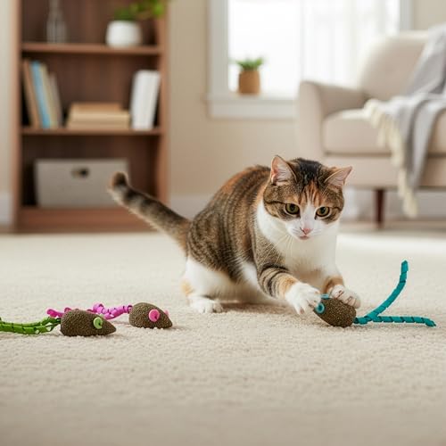 SmartyKat Magic Mice Compressed Catnip and Ribbon Cat Toys, Mess-Free for Hunting & Batting Fun for Cats & Kittens, Set of 3 - style: Magic Mice
