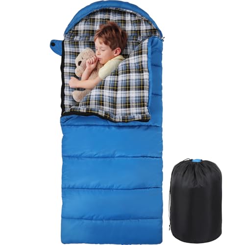 REDCAMP Kids Mummy Sleeping Bag for Camping, 3 Season Cold Weather Sleeping Bag Fit Boys,Girls & Teens, Blue/Rose Red - color: Navy Blue with Detachable Hood