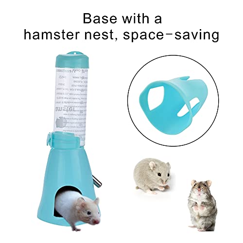 Guardians Hamster Water Bottle, Little Pet Automatic Drinking Bottle with Food Container Base Hut Hanging Water Feeding Bottles Auto Dispenser for Small Animals(125ml,Blue) - color: Blue, size: 125ml