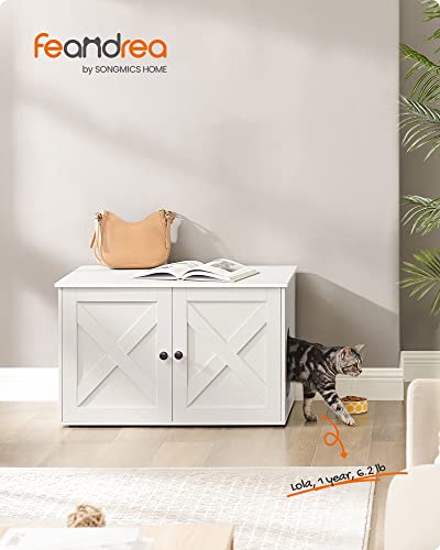 Feandrea Cat Litter Box Enclosure, Litter Box Furniture Hidden with Removable Divider, Indoor Cat House, End Table, 31.5 x 20.9 x 19.7 Inches, White UPCL002W01 - color: White, size: L (31.5"L x 20.9"W x 19.7"H)