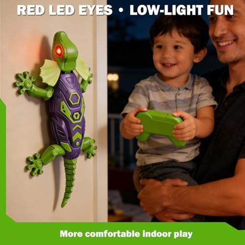 Wall Climbing Gecko Toy for Boys, Remote Control Lizard That Climbs Walls, Ceilings and Floors, Rechargeable Wall Crawler Robot with Strong Suction and LED Eyes, Fun Birthday Gift for Kids Ages 4-12 - color: Green