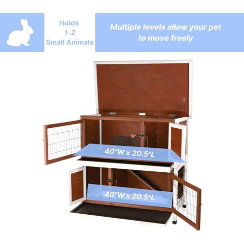 TRIXIE natura Outdoor Double Rabbit Hutch - Indoor Small Animal House, Bunny Cage with Two Sleeping & Play Areas - Includes a Non-Slip Ramp Hinged Roof & Two Pull-Out Trays - in Auburn - style: 2-Story Rabbit Hutch, Brown/White