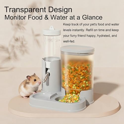 No Drip Hamster Water Bottle, 2 in 1 Hamster Water Dispenser & Food Bowl | Sealed Freestanding Small Animal Gravity Feeder, Hamster Cage Accessories for Dwarf Hamster, Gerbil, Rat, Mice (Gray) - color: Gray