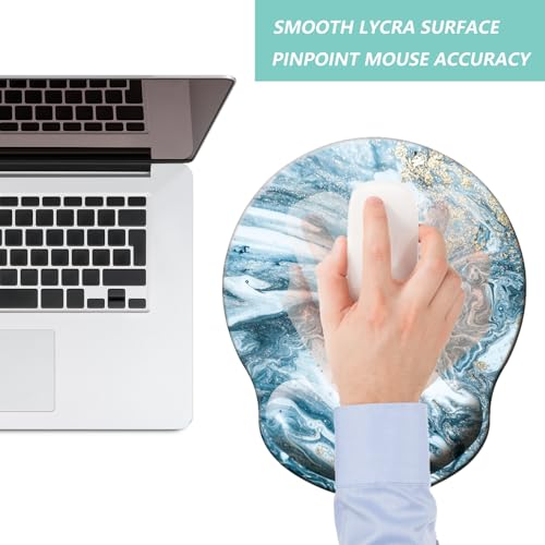 Mouse Pad with Wrist Support, Ergonomic Mouse Pad with Memory Foam Wrist Rest Cushion, Non-Slip Rubber Base Gaming Mice Pad for Home Office Computer Laptop, Blue Marble - color: Blue marble