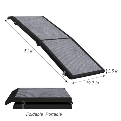 Dog Ramp for Car, Folding Car Ramps for Small to Large Size Dogs, Portable Pets Ramp with Non-Slip Rug Surface, 51" Long & 19.7" Wide HDPE Dog Steps for Car, SUV, Truck