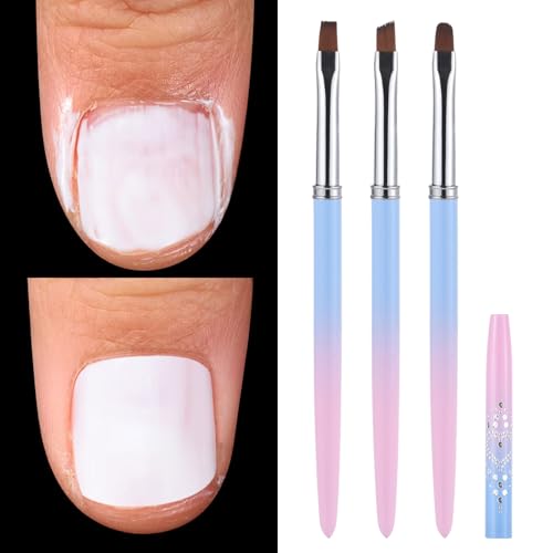 3Pcs Nail Clean Up Brushes, Nail Brushes for Cleaning Polish Mistakes | Clean Up Brushes with Flat, Angled and Round Tips for Polish Mistakes, Cuticle Edges, Gel Cleanup and Nail Art Manicures - color: A Blue