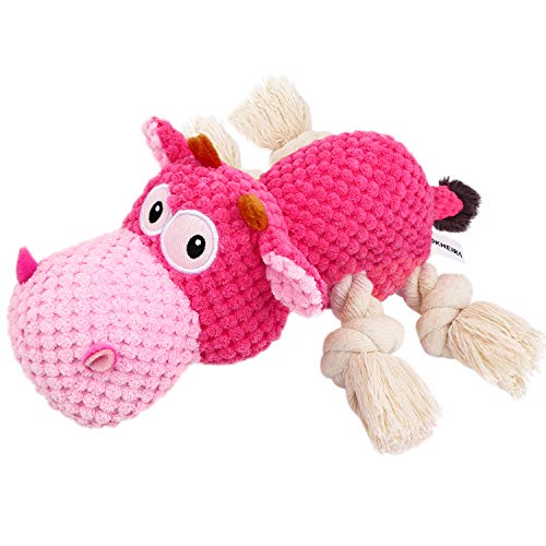 IOKHEIRA Indestructible Dog Squeaky Toys for Large Aggressive Chewers, Stuffed Animals with Cotton Material and Crinkle Paper, Durable Chewing Toys - color: Shocking Pink