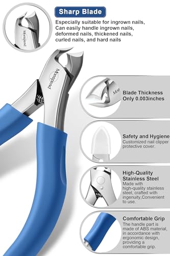 Toenail Clippers for Seniors Thick Toenails, Heavy-Duty Toenail Clippers, Adult Thick Toenail Long Handle,Aluminum Storage Box (Blue)