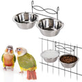 kathson Stainless Steel Bird Bowls for Cage, 2 PCS Metal Pet Food Water Dishes with Holder Feeder Cage Coop Hook Feeder Cups for Birds, Parrots, Small Sized Dogs and Cats (6.7 Inch Dia) - size: 6.7 Inch Dia