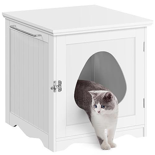 Yaheetech Cat Litter Box Enclosure, Litter Box Furniture Hidden with Towel Bar, Wooden Pet Washroom, Dog Proof Cat Litter Box Cabinet, Indoor Cat House, Side End Table, White - color: White, size: 19 ″ L × 20″ W × 20.5″ H