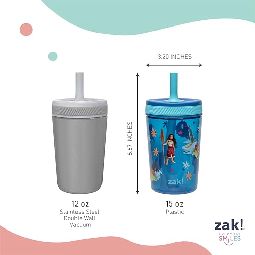 Zak Designs Disney Moana 2 Kelso Toddler Cups For Travel or At Home, 15oz 2-Pack Durable Plastic Sippy Cups With Leak-Proof Design is Perfect For Kids (Moana, Maui, Simea) | BPA Free, Plastic, Sippy Cups, Cup Holder Friendly, Dishwasher Safe, Easy to Clea
