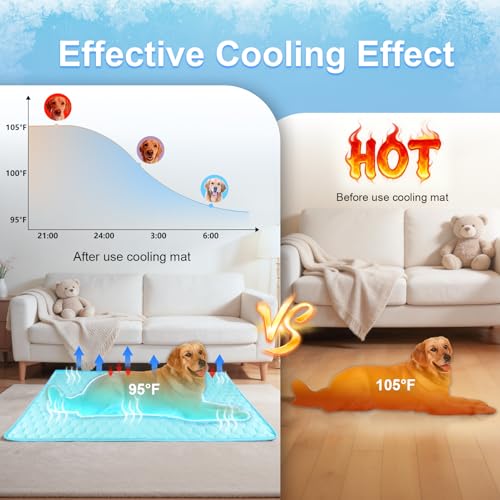 Vivifying Cooling Mat for Dogs, 60 x 40 Inch Reversible Ice Silk Pet Cooling Blanket with Waterproof Layer for Large Dogs, Soft and Breathable Summer Pet Pad for Couch, Bed, Crate, Floor (Blue) - size: XX-Large