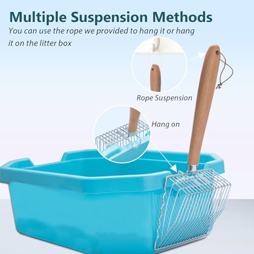 Cat Litter Scoop, Metal Scooper for Litter Box, 9.8" Long Handle | Premium Kitty Shovel with Hook and Hole, for Easy Cleaning, Durable, Odor-Free for Litter Box, for Cat Litter Box Cleaning - size: 9.8"Handle