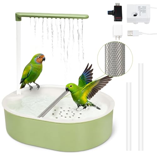 Parakeet Bird Bath - Parrot Shower for Budgie Cockatiel Lovebird and Conure | Stainless Perch, Adjustable Water Flow Fountain, Automatic, Large Parrot Shower, Indoor