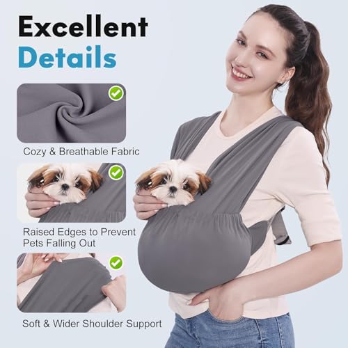 Supet Dog Sling Carrier for Small Pet, Adjustable Hands Free Front Backpack | Reduces Back & Neck Pain, Anti-Anxiety Chest Pouch, Soft Breathable Fabric, Fit Small Dogs, Cats, Puppy, Grey Regular 0-9Lbs - color: Grey, size: Regular