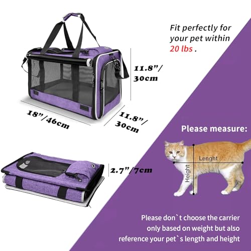 GAPZER Carrying Bag Yorkie Dog Travel Kennel Ventilated Soft Pet Carrier | Privacy Protection Big Kitten Car Travel Cloth Carry Bag up to 20 lbs, Small Animal Portable Mesh Kennel Cage for Vet Visits - color: Purple