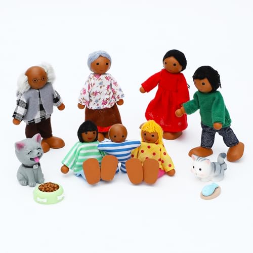 ONEST 20 Pieces Wooden Dollhouse Family Set Mini People Figures Dog Cat Sets Dollhouse Dolls Wooden Doll Family Pretend Play Figures Accessories for Pretend Doll House Toy - style: B Set