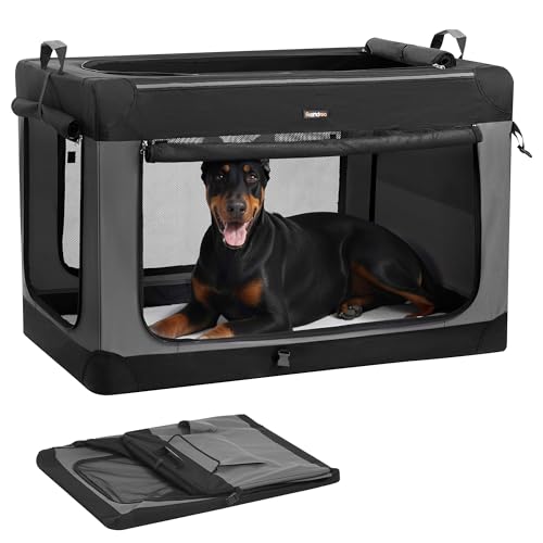 Feandrea Collapsible Dog Crate, Portable Travel Crate, 48-Inch | Oxford Fabric Pet Carrier with 4 Mesh Doors, Handles, Storage Pocket, Water Bottle Holder, UPDC022BH01 - size: XXXL (48"L x 29"W x 31"H)