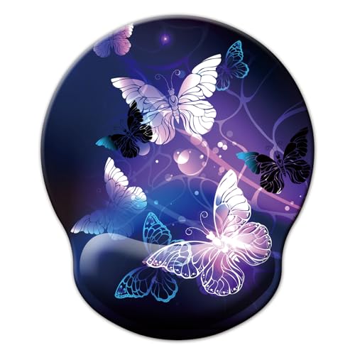 Mouse Pad with Wrist Support, Ergonomic Mouse Pad with Memory Foam Wrist Rest Cushion, Non-Slip Rubber Base Gaming Mice Pad for Home Office Computer Laptop, Butterfly - color: H-butterfly