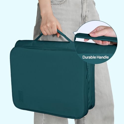 SUNEE Zippered Binder Bag with Handle, 2-Inch 3-Ring O-Ring, 500-Sheet Capacity, Includes Zip Pocket, 5-Tab Expanding File Folder, Multi-Pocket Organizer Binder for Middle School, Dark Teal-Green - color: Dark Teal-green