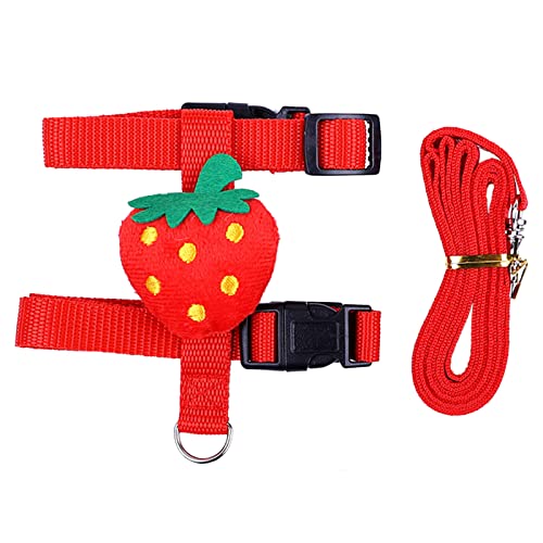 Rabbit Harness and Leash Set Adjustable for Small Animals Ferrets Piggies Hedgehogs Outdoor Walking Cute Decorations Rabbit Harness Leash - size: Strawberry-M